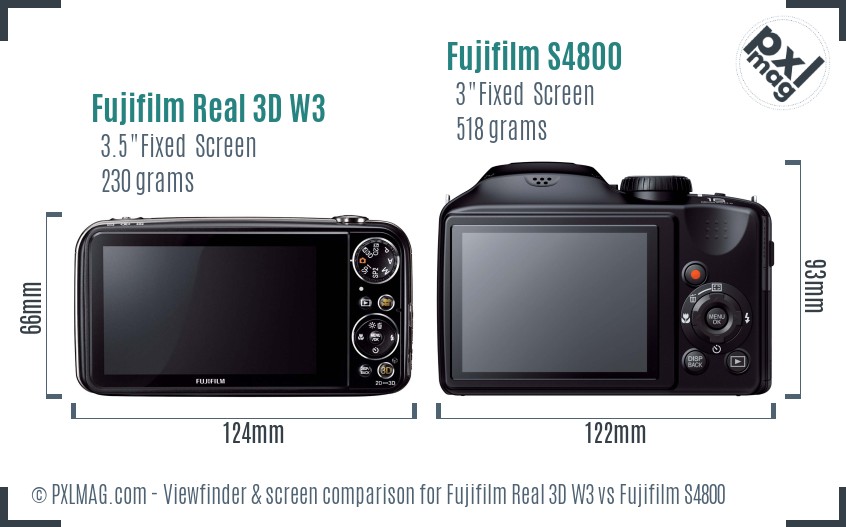 Fujifilm Real 3D W3 vs Fujifilm S4800 Screen and Viewfinder comparison