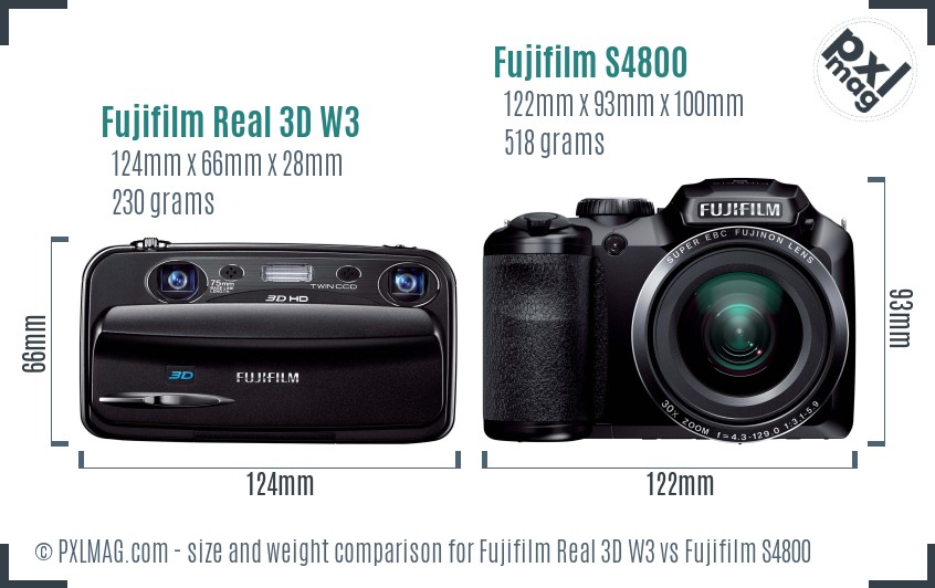 Fujifilm Real 3D W3 vs Fujifilm S4800 size comparison