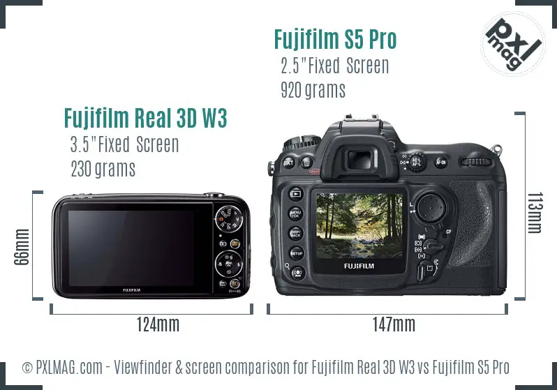 Fujifilm Real 3D W3 vs Fujifilm S5 Pro Screen and Viewfinder comparison Fujifilm Real 3D W3 vs Fujifilm S5 Pro Screen and Viewfinder comparison