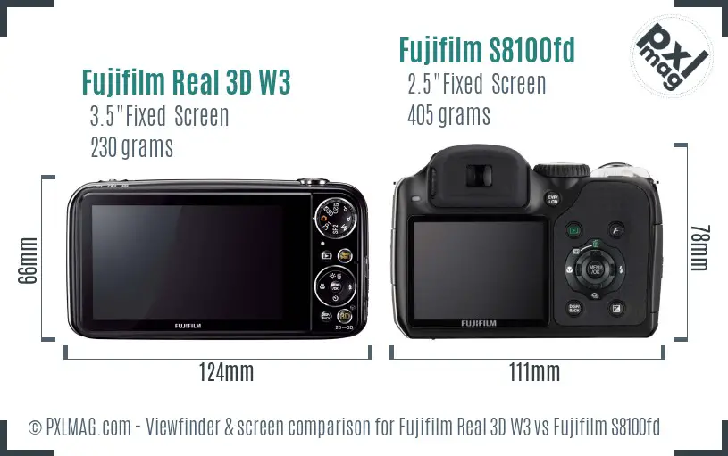 Fujifilm Real 3D W3 vs Fujifilm S8100fd Screen and Viewfinder comparison