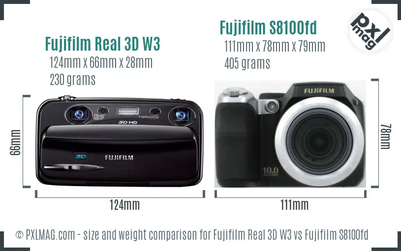 Fujifilm Real 3D W3 vs Fujifilm S8100fd size comparison