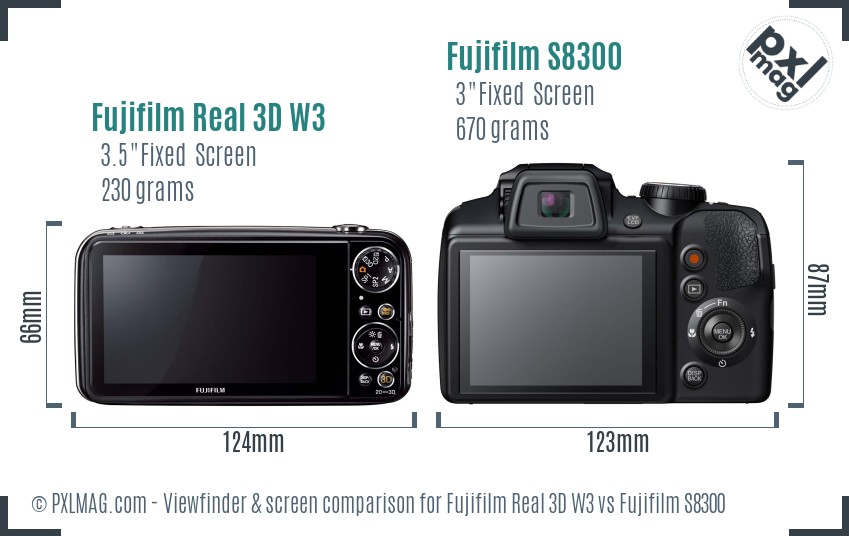Fujifilm Real 3D W3 vs Fujifilm S8300 Screen and Viewfinder comparison