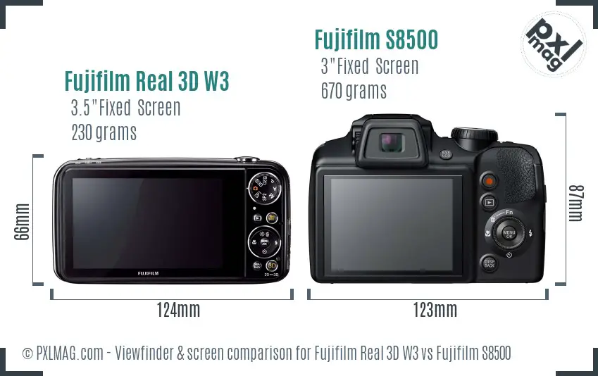 Fujifilm Real 3D W3 vs Fujifilm S8500 Screen and Viewfinder comparison