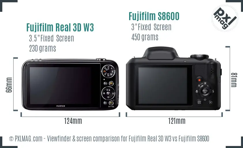 Fujifilm Real 3D W3 vs Fujifilm S8600 Screen and Viewfinder comparison