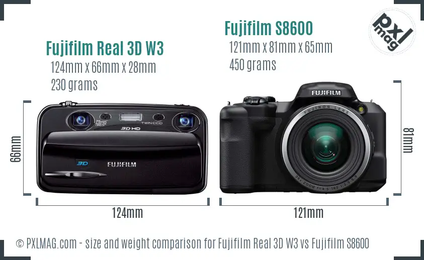 Fujifilm Real 3D W3 vs Fujifilm S8600 size comparison