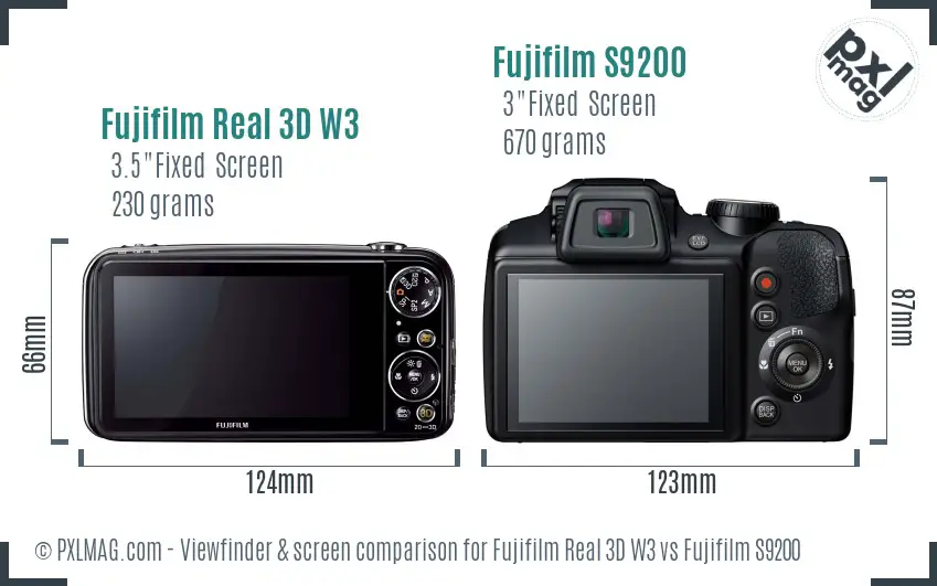 Fujifilm Real 3D W3 vs Fujifilm S9200 Screen and Viewfinder comparison