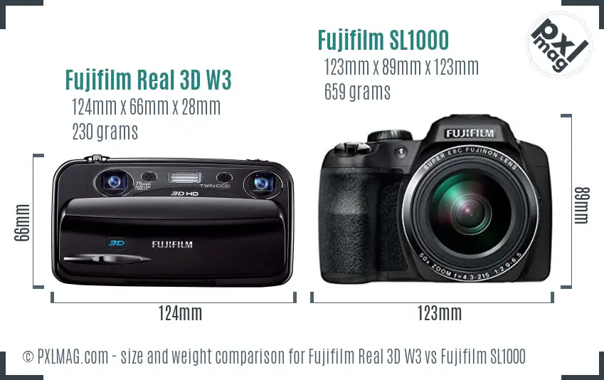 Fujifilm Real 3D W3 vs Fujifilm SL1000 size comparison