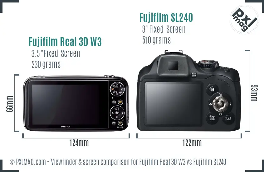 Fujifilm Real 3D W3 vs Fujifilm SL240 Screen and Viewfinder comparison