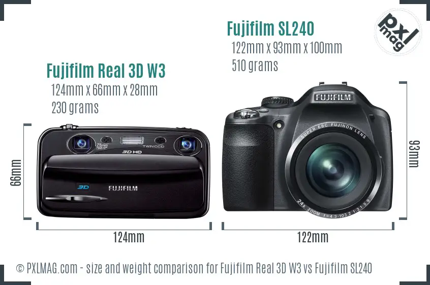 Fujifilm Real 3D W3 vs Fujifilm SL240 size comparison