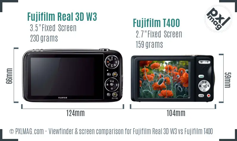 Fujifilm Real 3D W3 vs Fujifilm T400 Screen and Viewfinder comparison