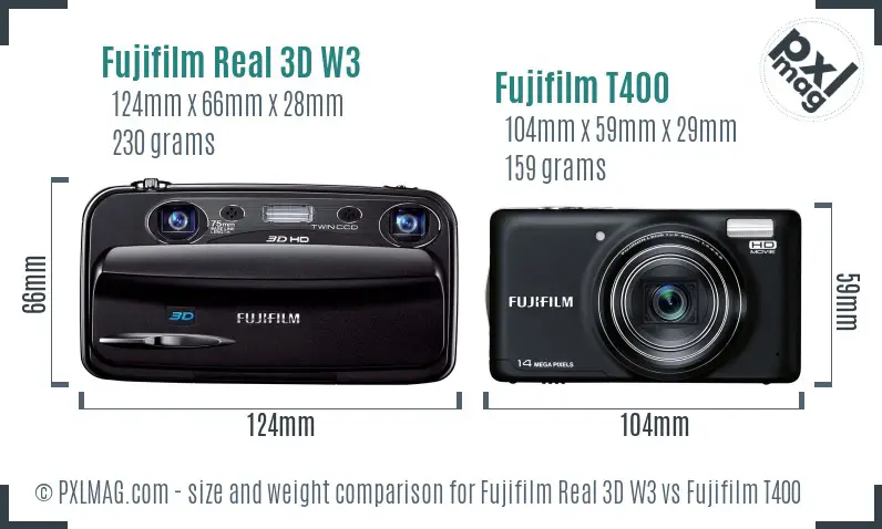 Fujifilm Real 3D W3 vs Fujifilm T400 size comparison