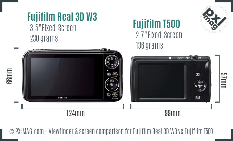 Fujifilm Real 3D W3 vs Fujifilm T500 Screen and Viewfinder comparison