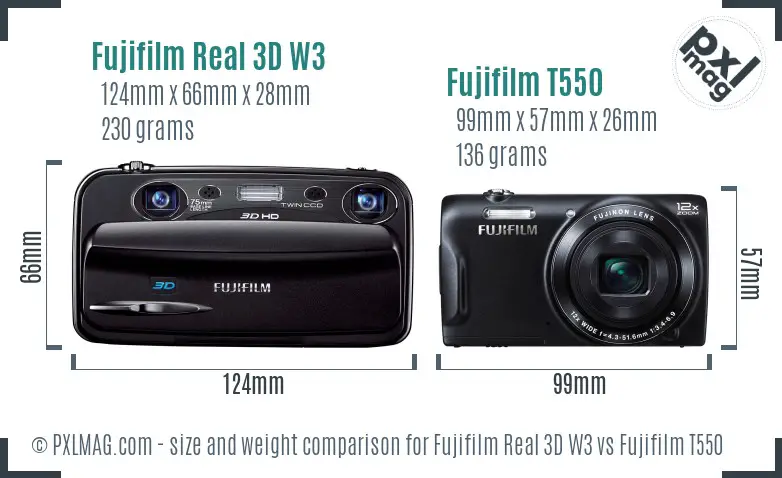 Fujifilm Real 3D W3 vs Fujifilm T550 size comparison