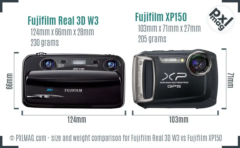 Fujifilm Real 3D W3 vs Fujifilm XP150 size comparison