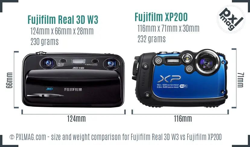 Fujifilm Real 3D W3 vs Fujifilm XP200 size comparison