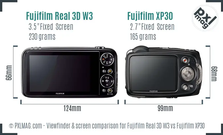 Fujifilm Real 3D W3 vs Fujifilm XP30 Screen and Viewfinder comparison