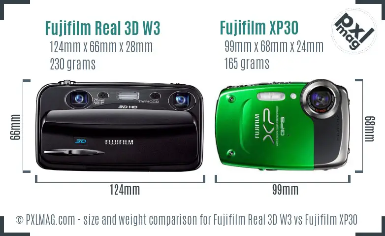 Fujifilm Real 3D W3 vs Fujifilm XP30 size comparison