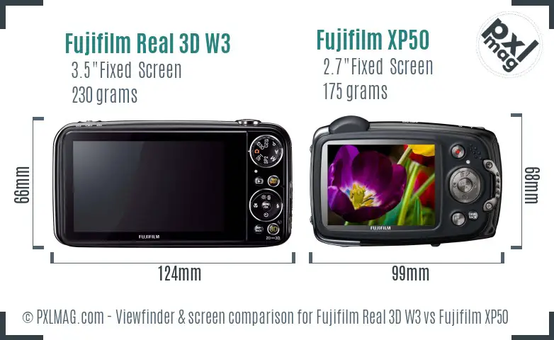 Fujifilm Real 3D W3 vs Fujifilm XP50 Screen and Viewfinder comparison