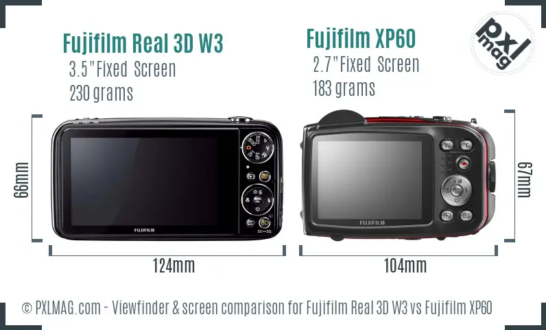 Fujifilm Real 3D W3 vs Fujifilm XP60 Screen and Viewfinder comparison