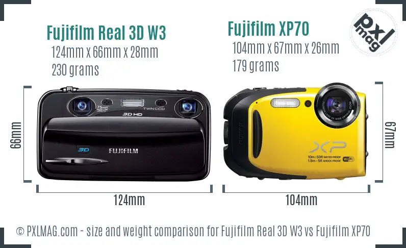 Fujifilm Real 3D W3 vs Fujifilm XP70 size comparison