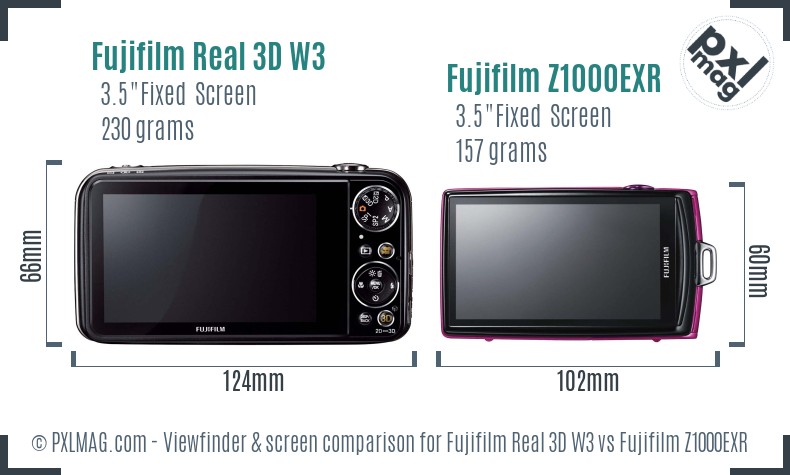 Fujifilm Real 3D W3 vs Fujifilm Z1000EXR Screen and Viewfinder comparison