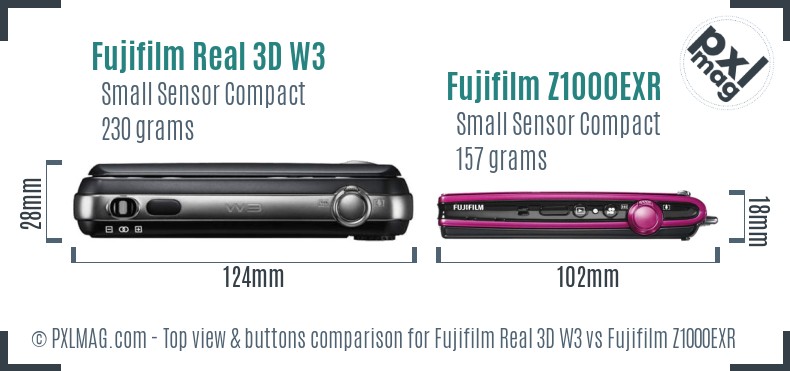 Fujifilm Real 3D W3 vs Fujifilm Z1000EXR top view buttons comparison