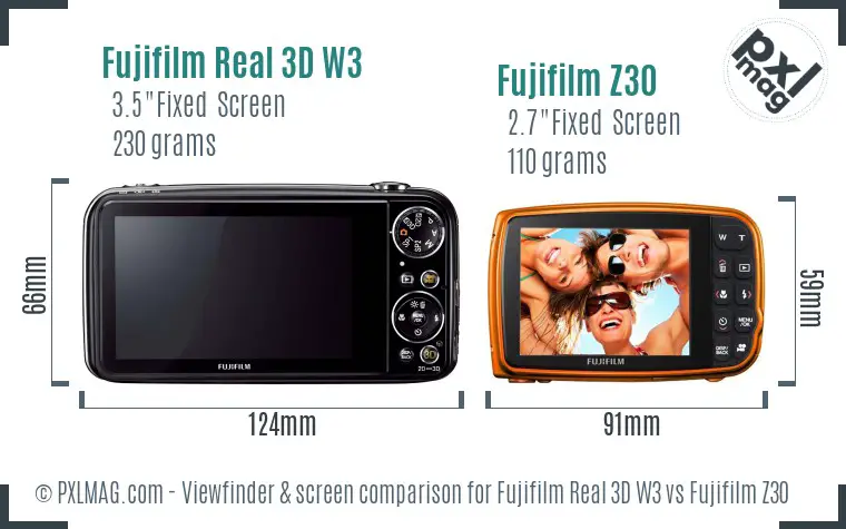 Fujifilm Real 3D W3 vs Fujifilm Z30 Screen and Viewfinder comparison