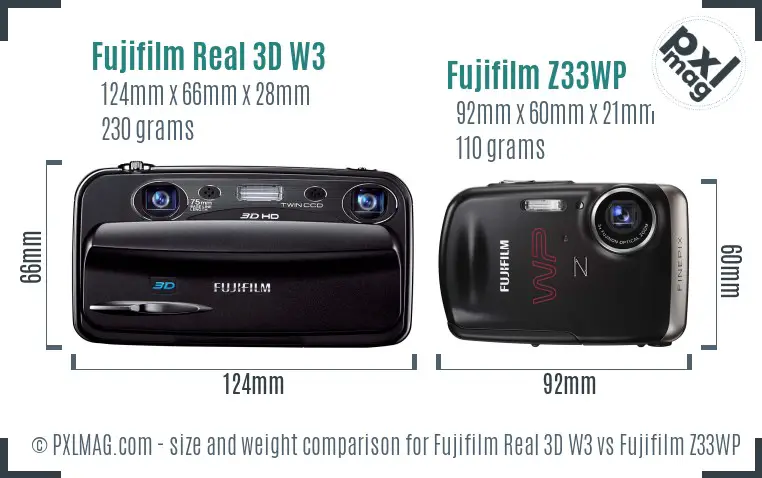 Fujifilm Real 3D W3 vs Fujifilm Z33WP size comparison