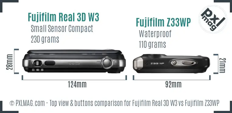 Fujifilm Real 3D W3 vs Fujifilm Z33WP top view buttons comparison