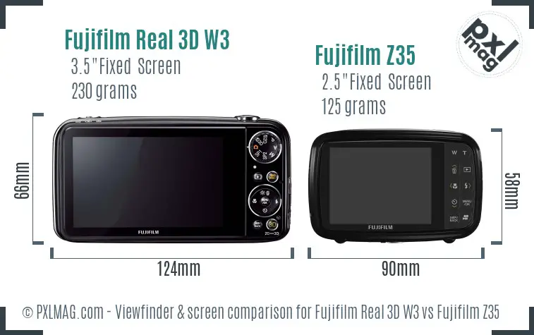 Fujifilm Real 3D W3 vs Fujifilm Z35 Screen and Viewfinder comparison
