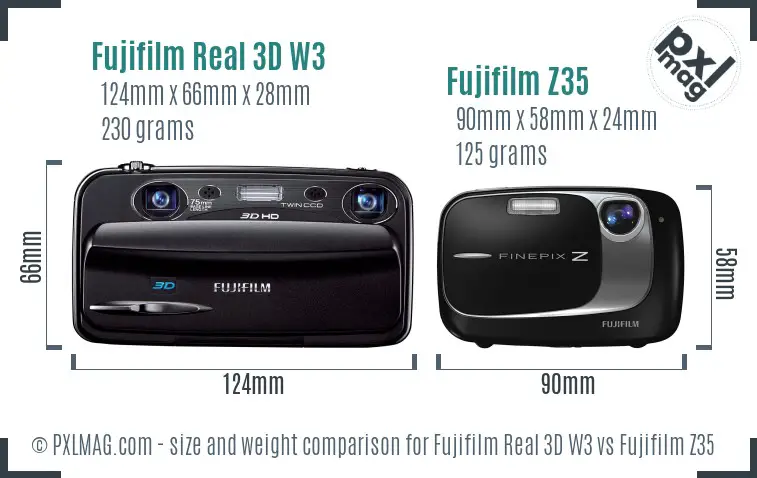 Fujifilm Real 3D W3 vs Fujifilm Z35 size comparison