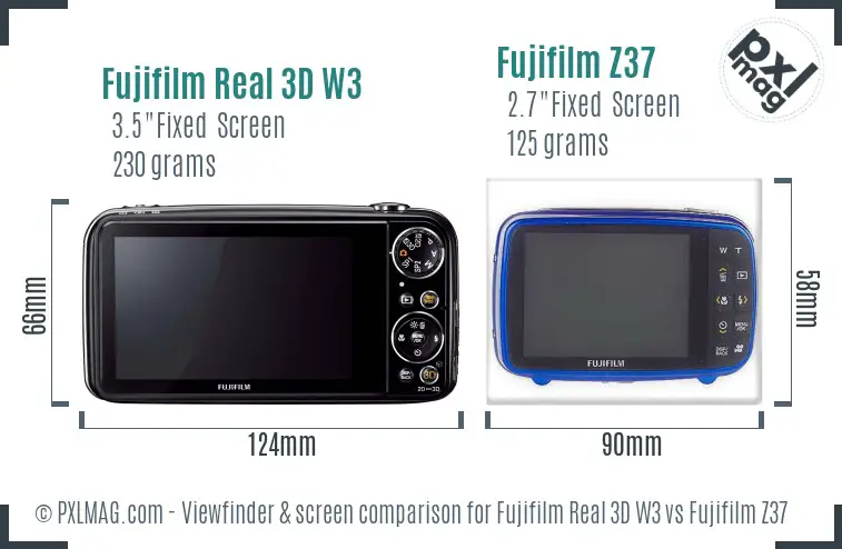 Fujifilm Real 3D W3 vs Fujifilm Z37 Screen and Viewfinder comparison
