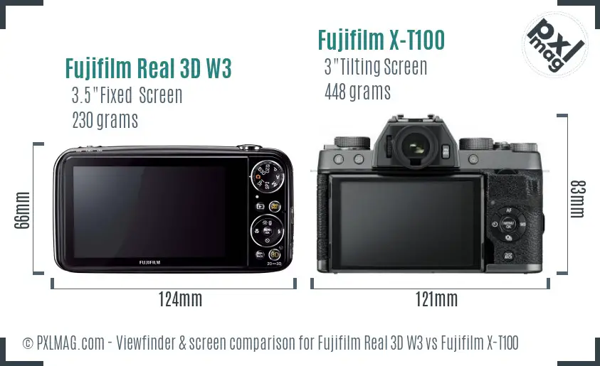 Fujifilm Real 3D W3 vs Fujifilm X-T100 Screen and Viewfinder comparison