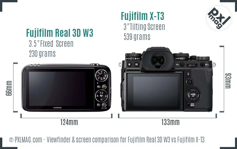 Fujifilm Real 3D W3 vs Fujifilm X-T3 Screen and Viewfinder comparison