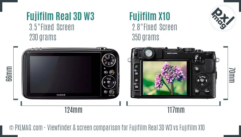 Fujifilm Real 3D W3 vs Fujifilm X10 Screen and Viewfinder comparison