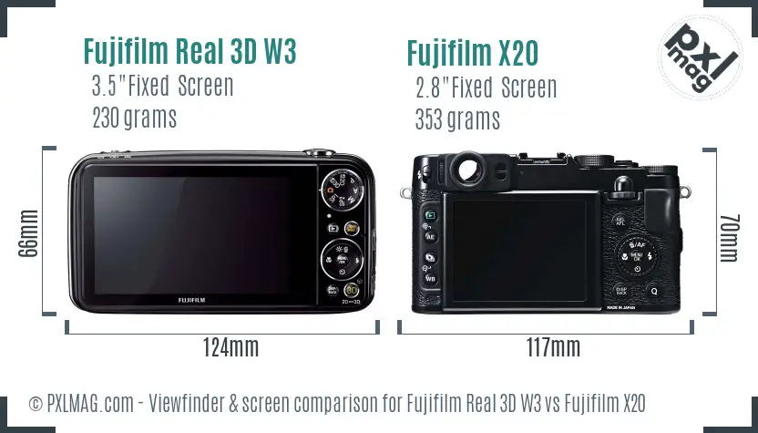 Fujifilm Real 3D W3 vs Fujifilm X20 Screen and Viewfinder comparison