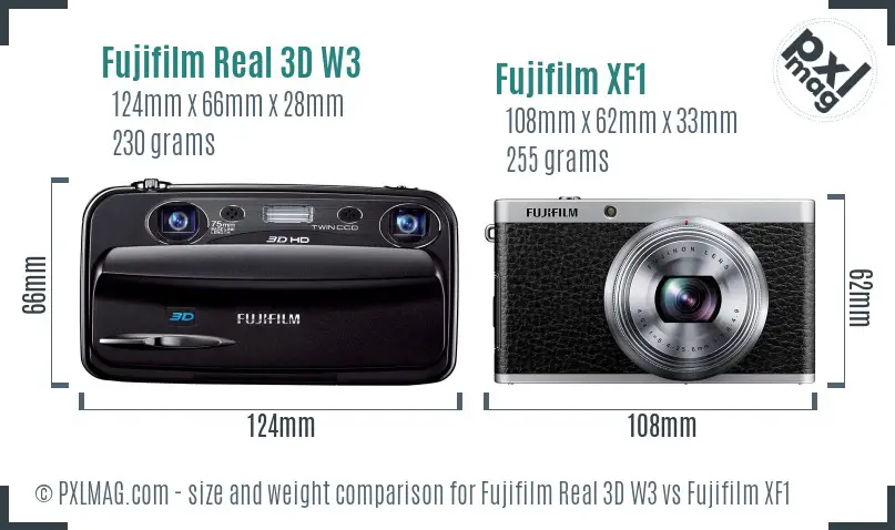 Fujifilm Real 3D W3 vs Fujifilm XF1 size comparison
