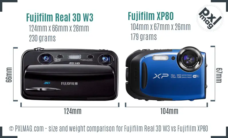 Fujifilm Real 3D W3 vs Fujifilm XP80 size comparison