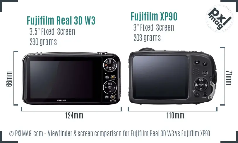 Fujifilm Real 3D W3 vs Fujifilm XP90 Screen and Viewfinder comparison