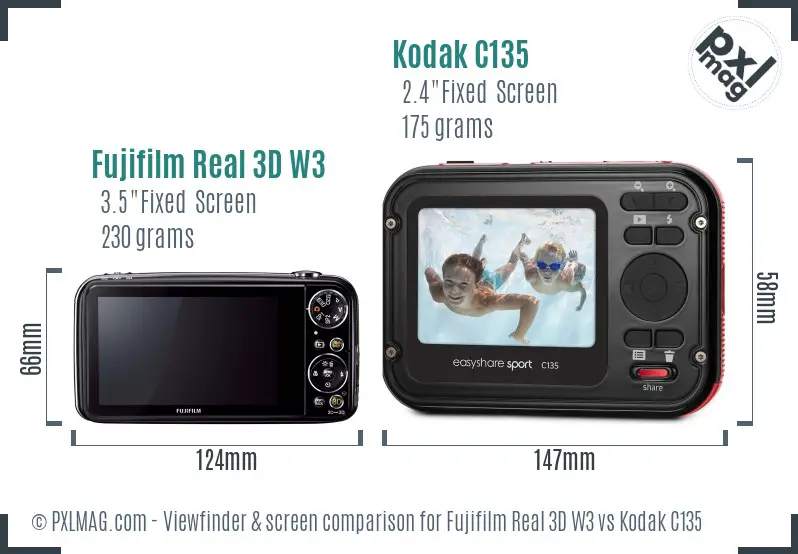 Fujifilm Real 3D W3 vs Kodak C135 Screen and Viewfinder comparison