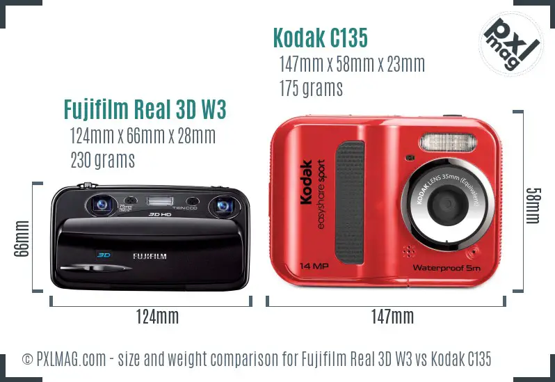 Fujifilm Real 3D W3 vs Kodak C135 size comparison
