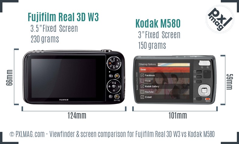 Fujifilm Real 3D W3 vs Kodak M580 Screen and Viewfinder comparison