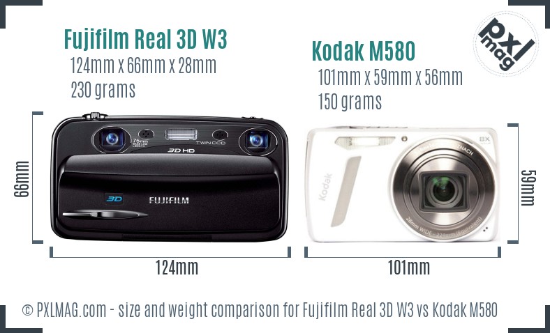 Fujifilm Real 3D W3 vs Kodak M580 size comparison