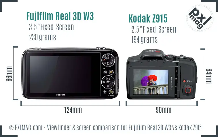 Fujifilm Real 3D W3 vs Kodak Z915 Screen and Viewfinder comparison