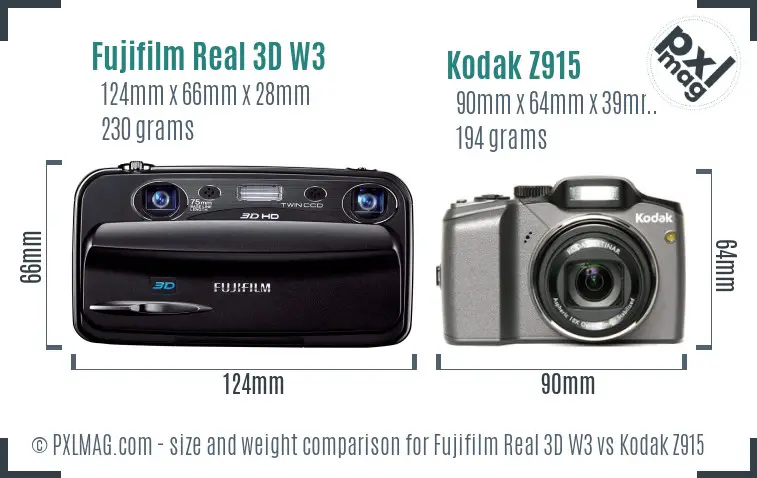 Fujifilm Real 3D W3 vs Kodak Z915 size comparison