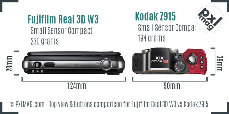 Fujifilm Real 3D W3 vs Kodak Z915 top view buttons comparison
