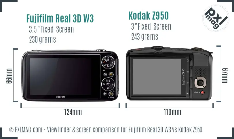 Fujifilm Real 3D W3 vs Kodak Z950 Screen and Viewfinder comparison