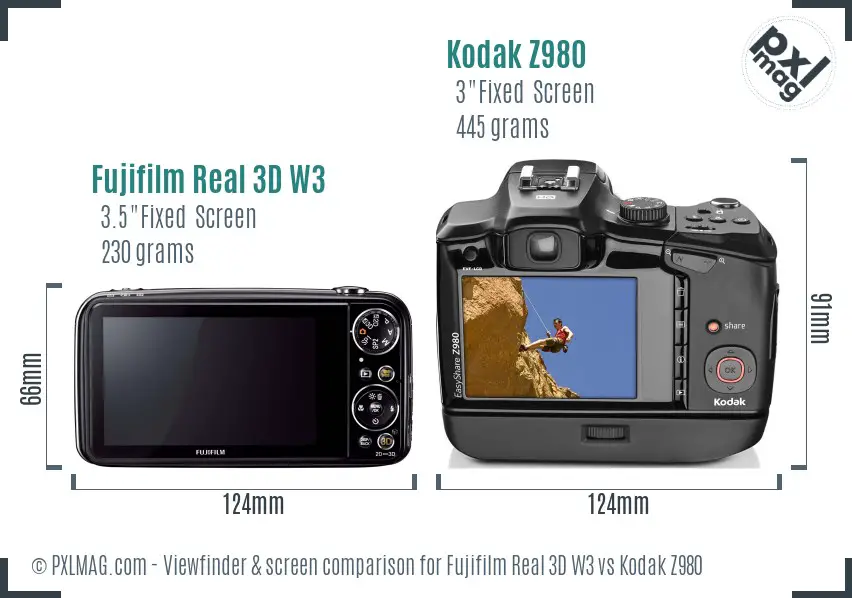 Fujifilm Real 3D W3 vs Kodak Z980 Screen and Viewfinder comparison