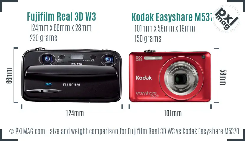 Fujifilm Real 3D W3 vs Kodak Easyshare M5370 size comparison Fujifilm Real 3D W3 vs Kodak Easyshare M5370 size comparison