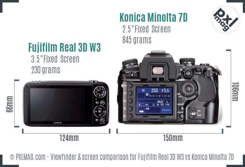 Fujifilm Real 3D W3 vs Konica Minolta 7D Screen and Viewfinder comparison